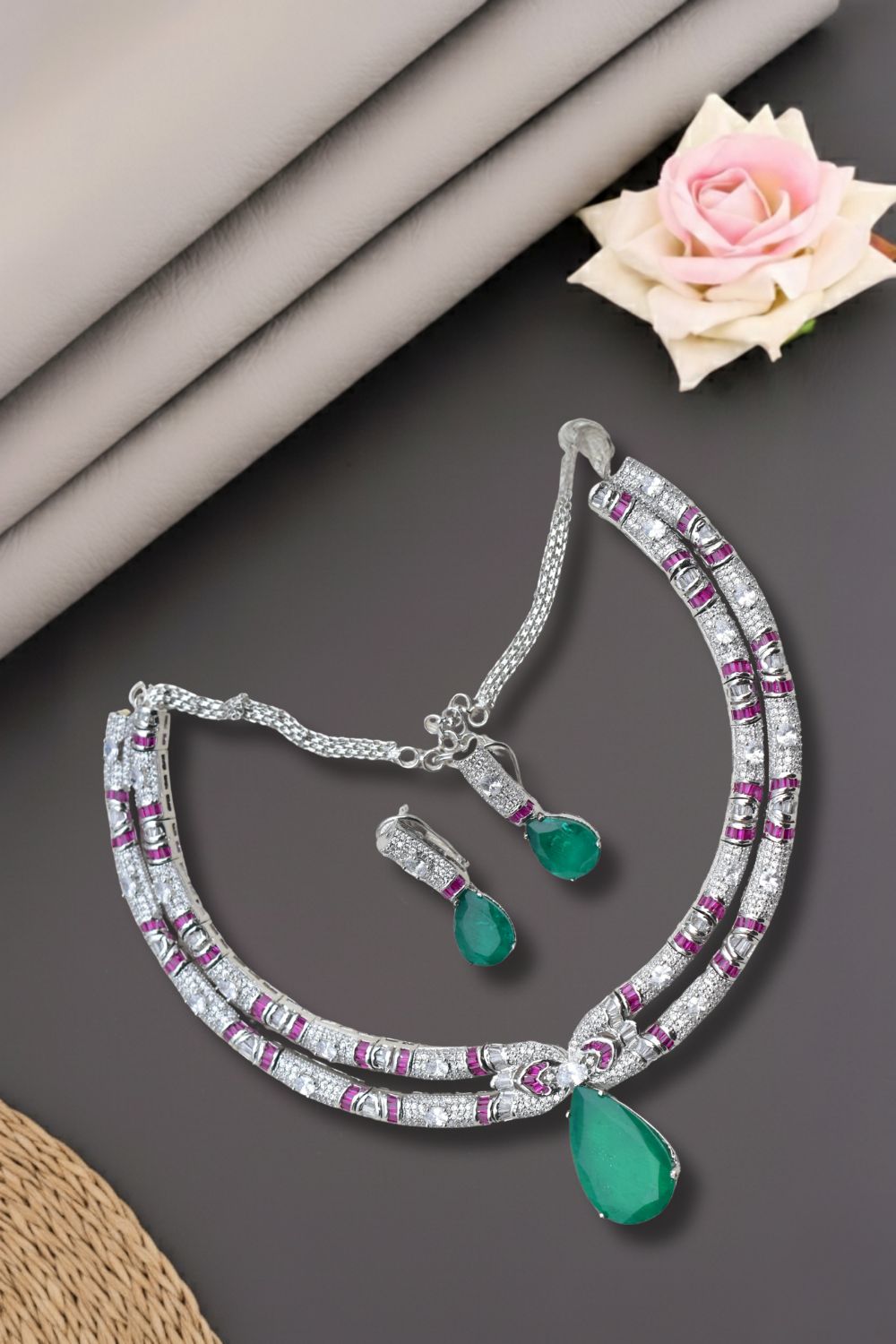 mint cz necklace set