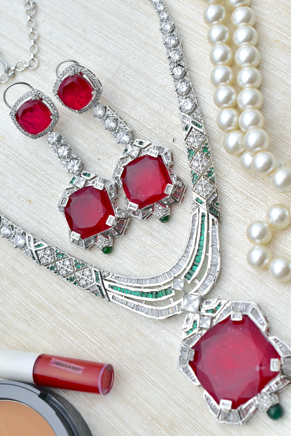 red doublet stone silver finish jewelry