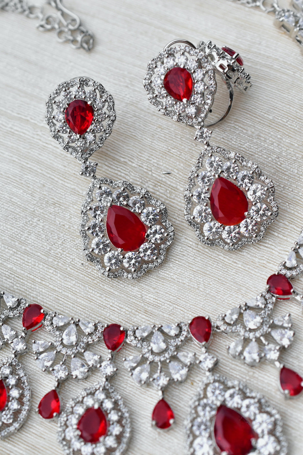 Ad silver polish delicate necklace earrings tika finger ring Set adspchnes250323