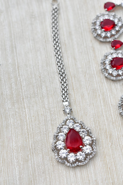 Ad silver polish delicate necklace earrings tika finger ring Set adspchnes250323