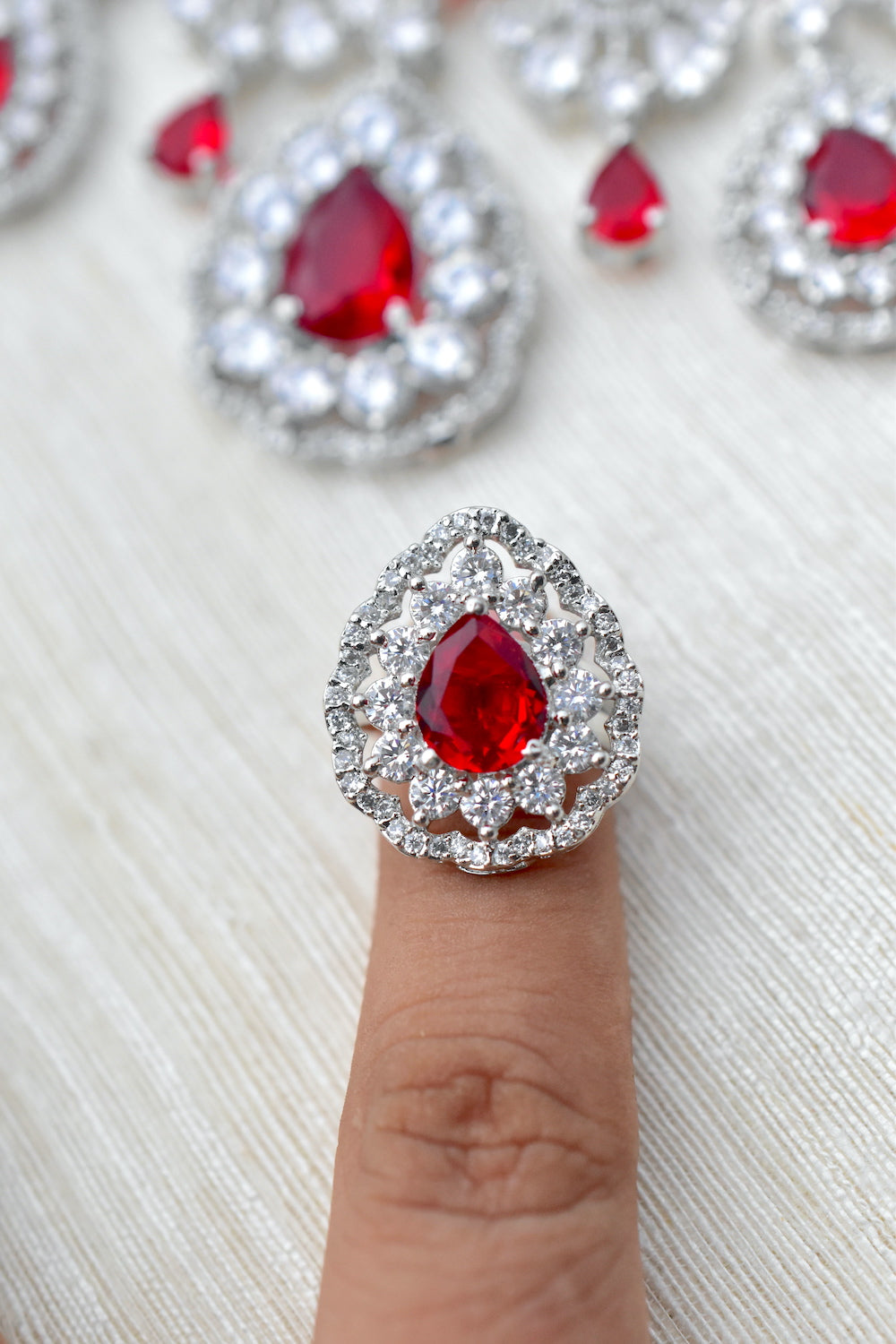 Ad silver polish delicate necklace earrings tika finger ring Set adspchnes250323