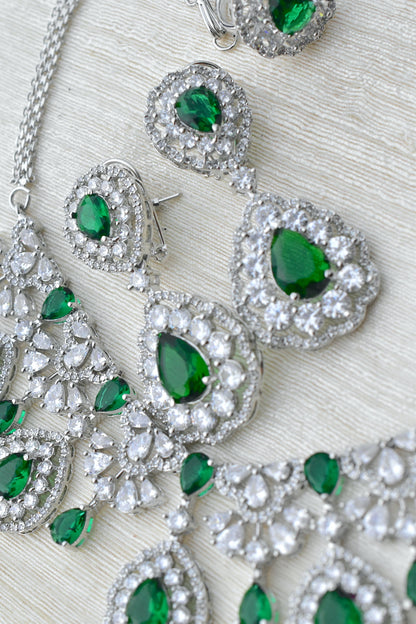 Ad silver polish delicate necklace earrings tika finger ring Set adspchnes250323