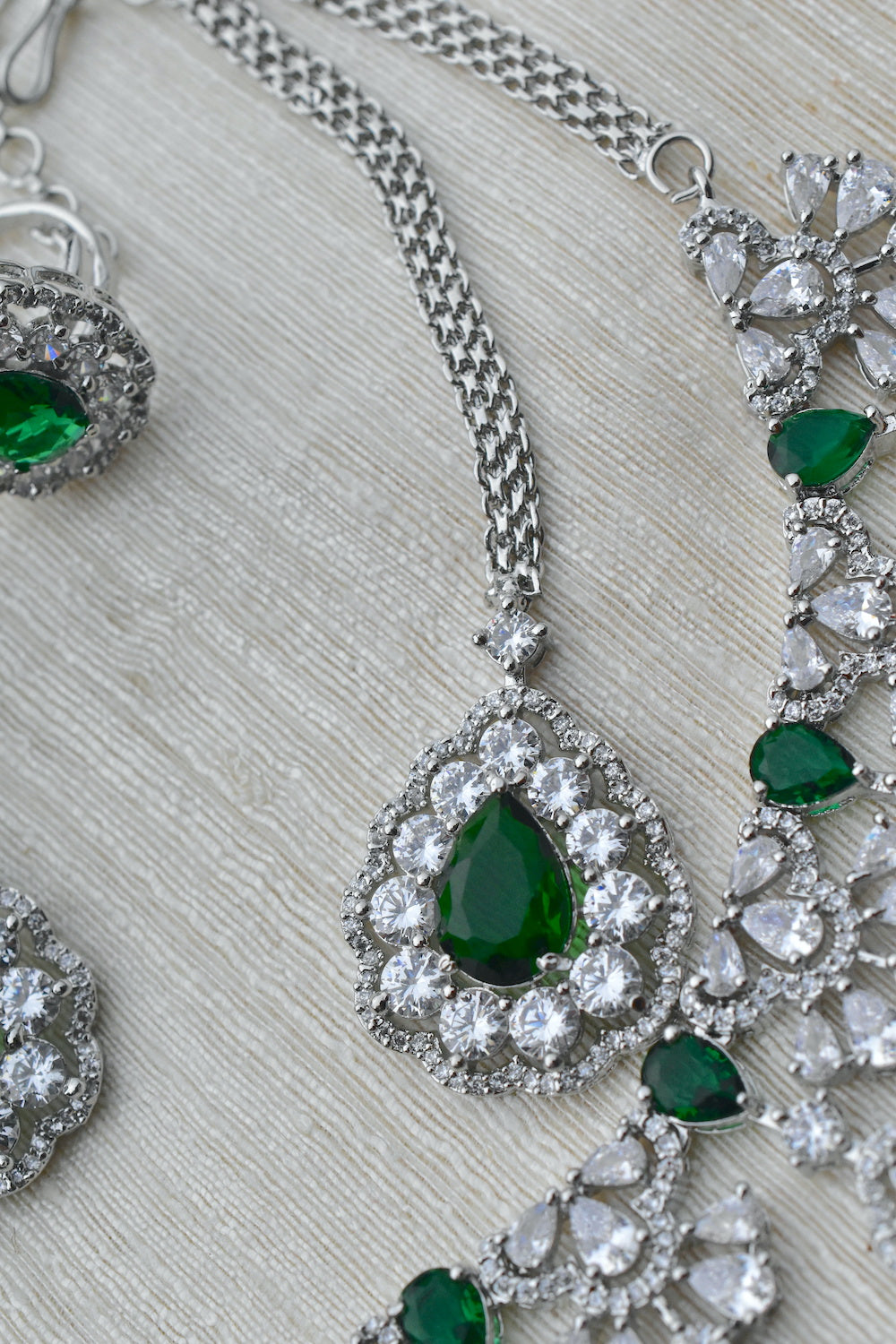 Ad silver polish delicate necklace earrings tika finger ring Set adspchnes250323