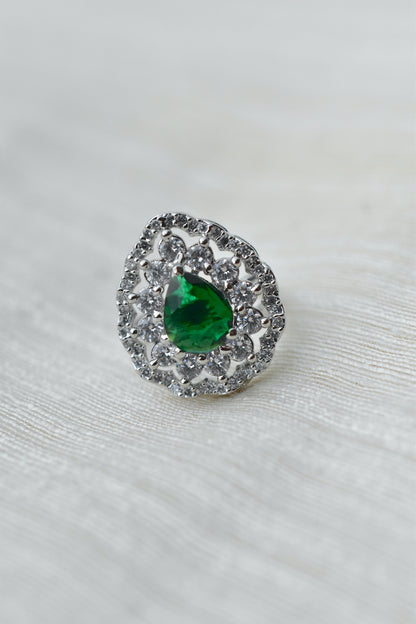 Ad silver polish delicate necklace earrings tika finger ring Set adspchnes250323