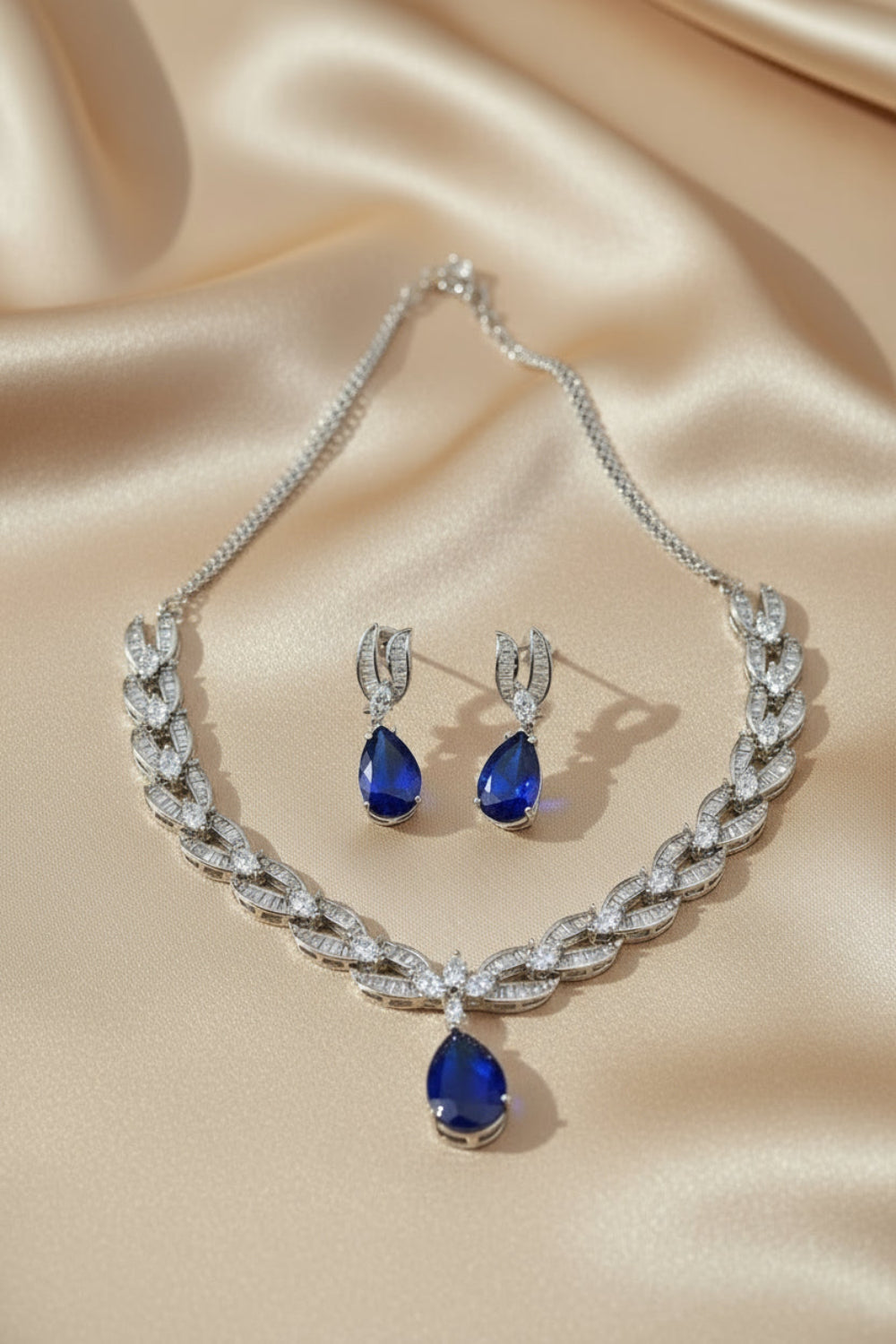 indowestern sapphire diamond necklace earrings set