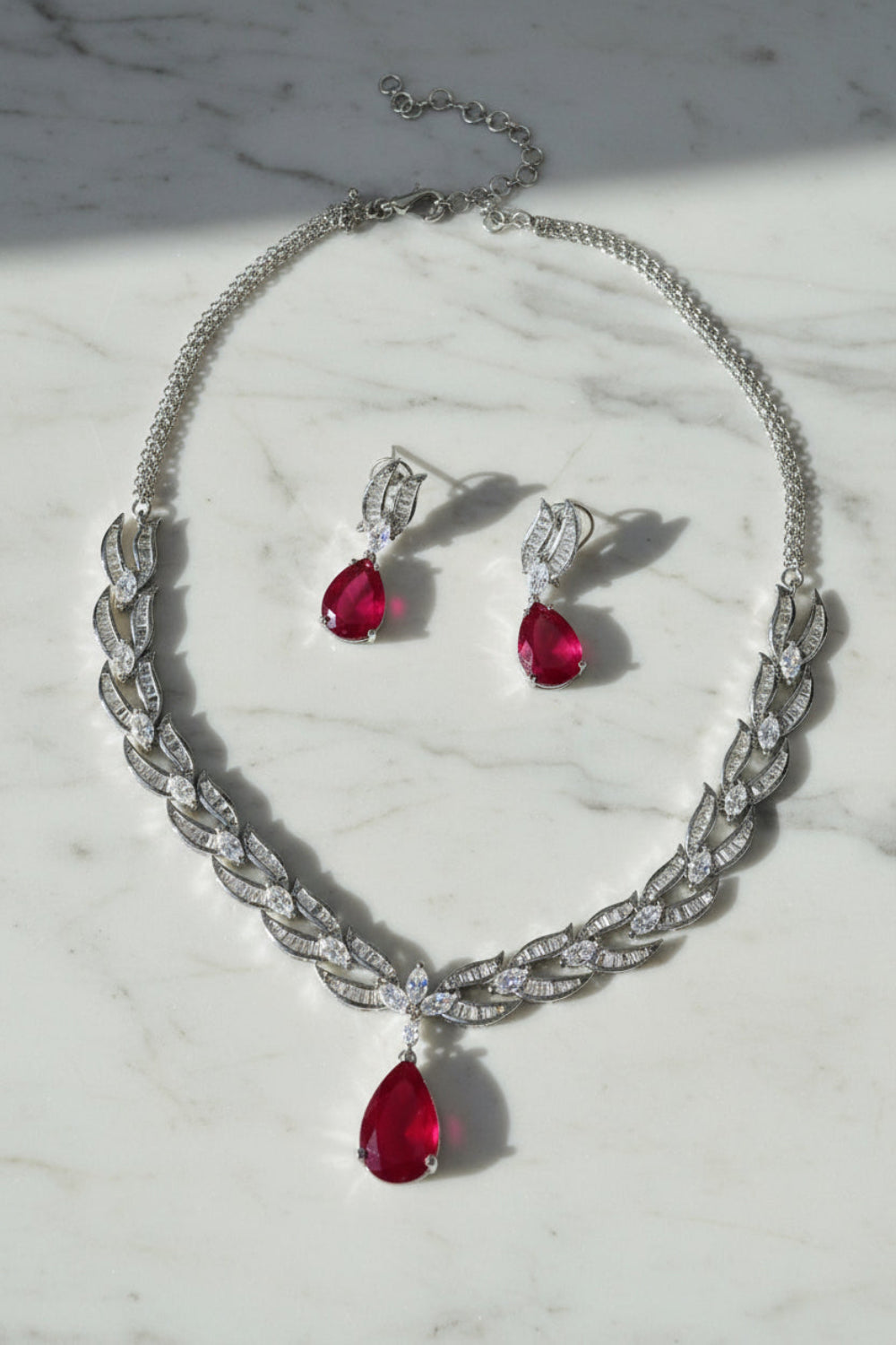 red doublet white gold replica diamond necklace set