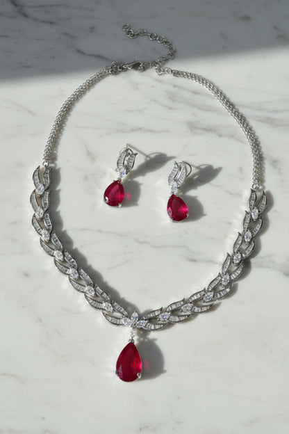 red doublet white gold replica diamond necklace set