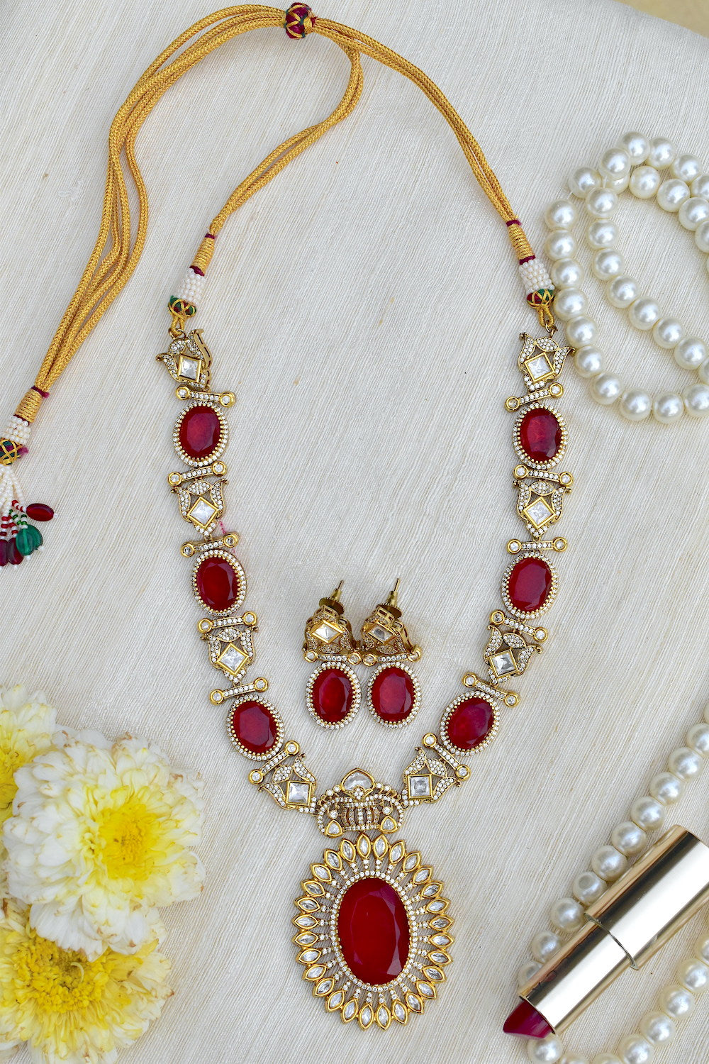 antique doublet moissanite long necklace set