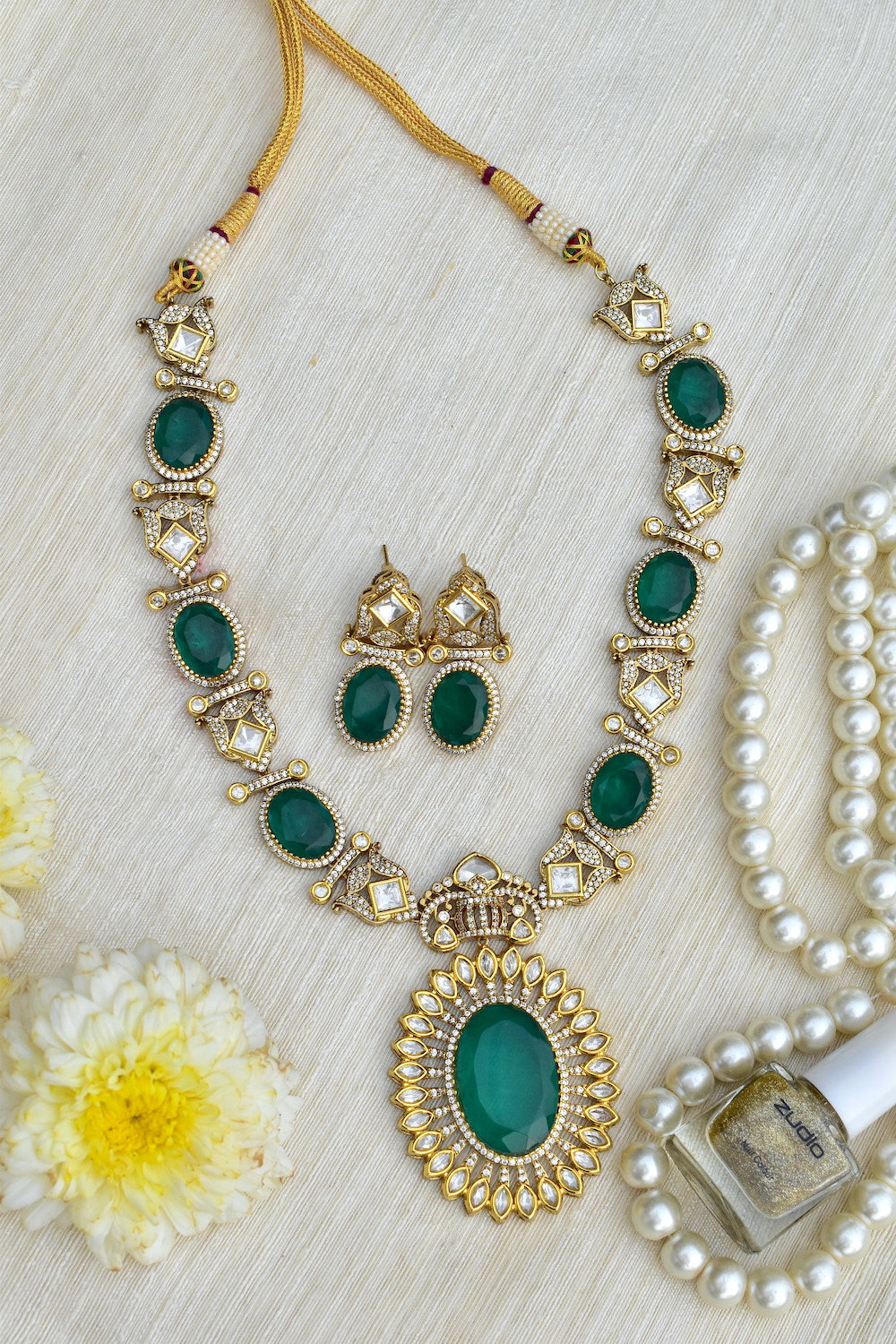 bridal antique doublet moissanite long necklace set