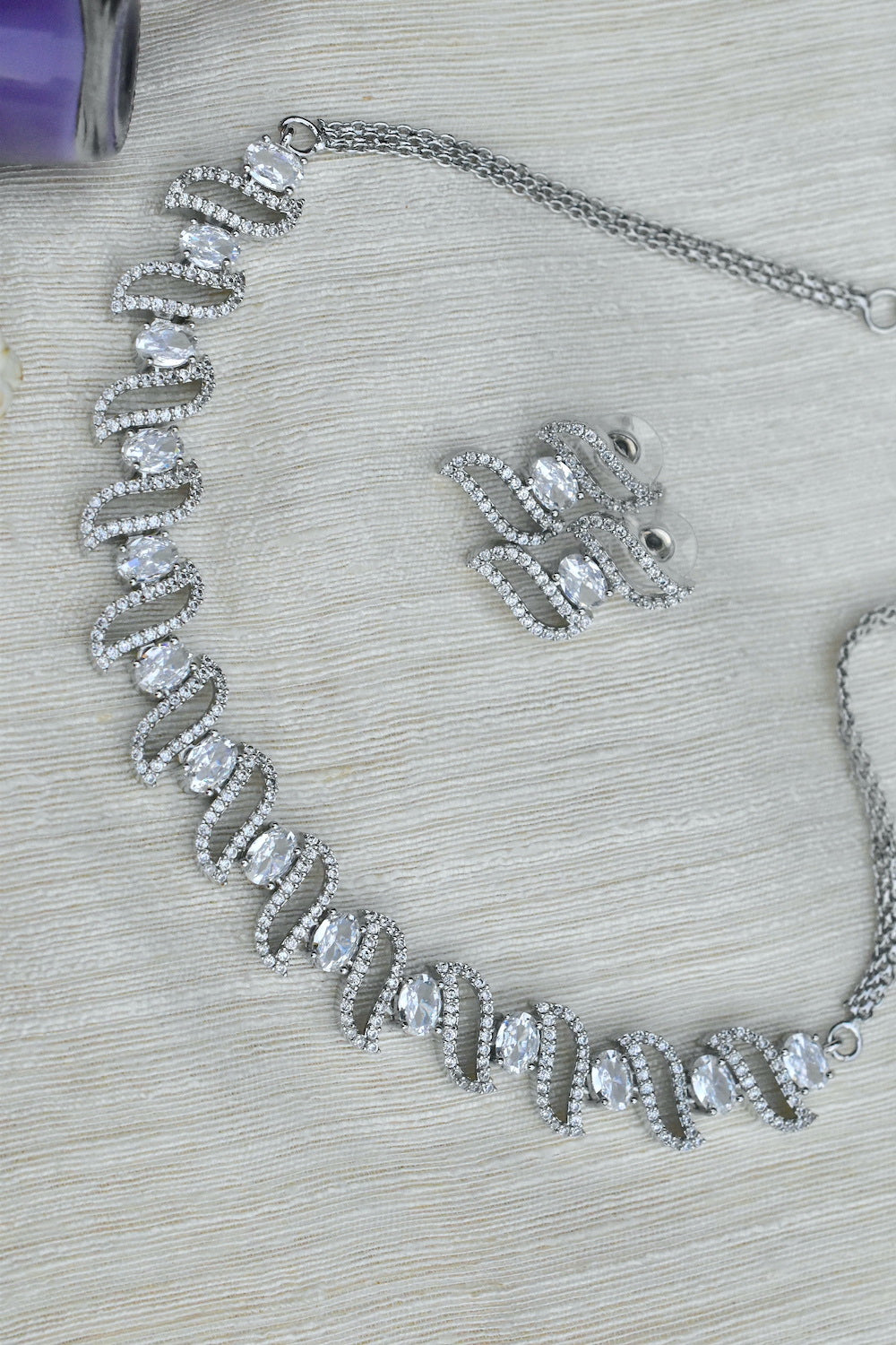 Ad silver polish delicate necklace earrings Set adspchnes250321