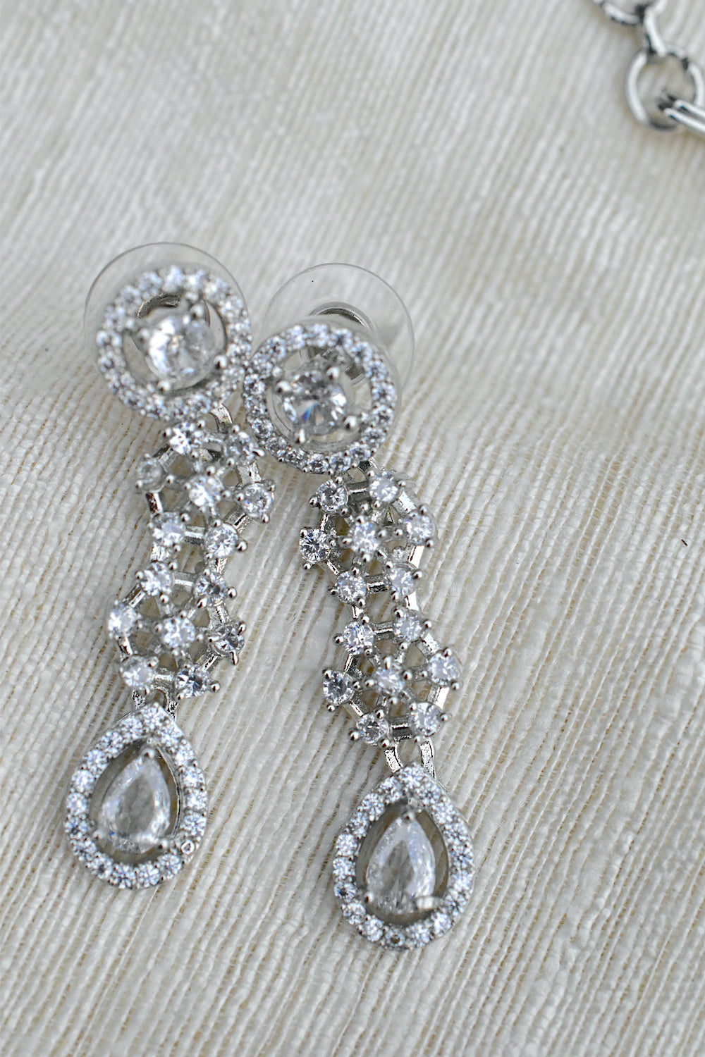 Ad silver polish delicate necklace earrings Set adspchnes250322