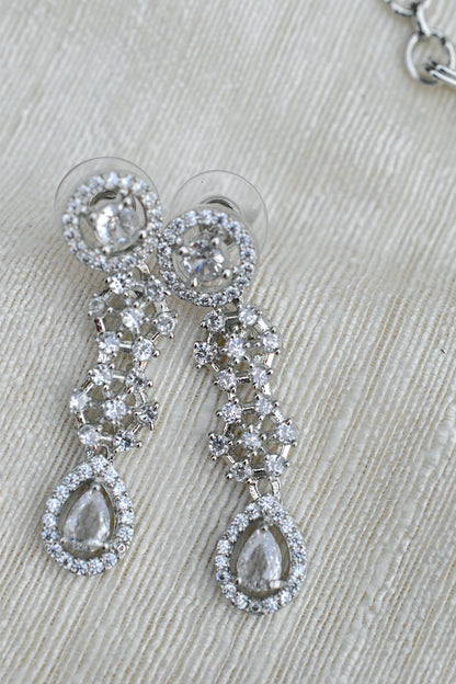 Ad silver polish delicate necklace earrings Set adspchnes250322