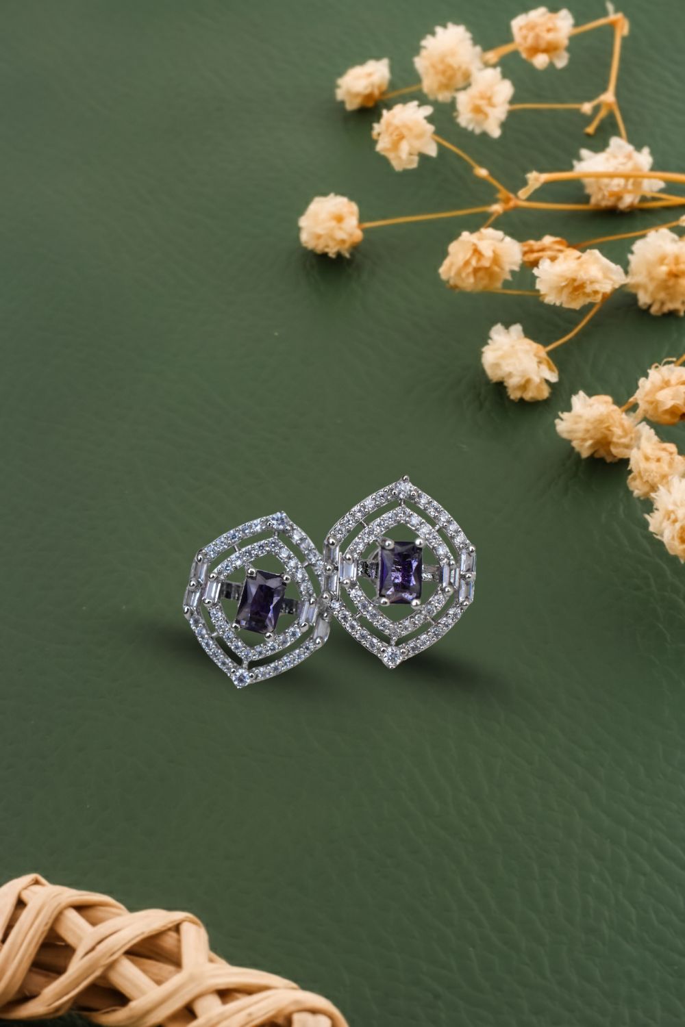 cubic zirconia diamond white gold silver polish stud earrings 