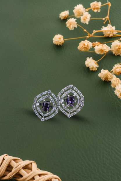 cubic zirconia diamond white gold silver polish stud earrings 