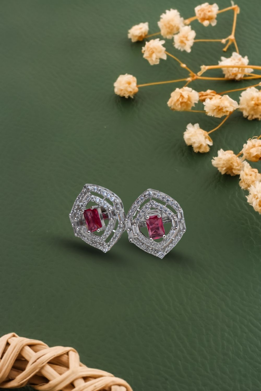 cubic zirconia diamond white gold silver polish stud earrings 