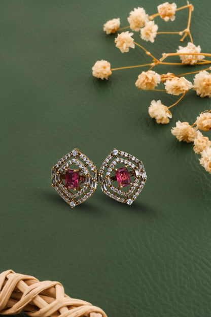 cubic zirconia diamond gold polish stud earrings 