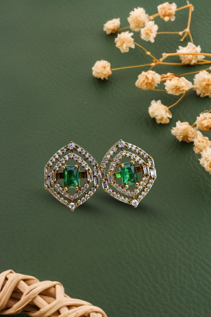 cubic zirconia diamond gold polish stud earrings 