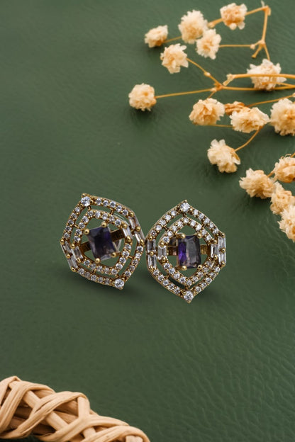 cubic zirconia diamond gold polish stud earrings 