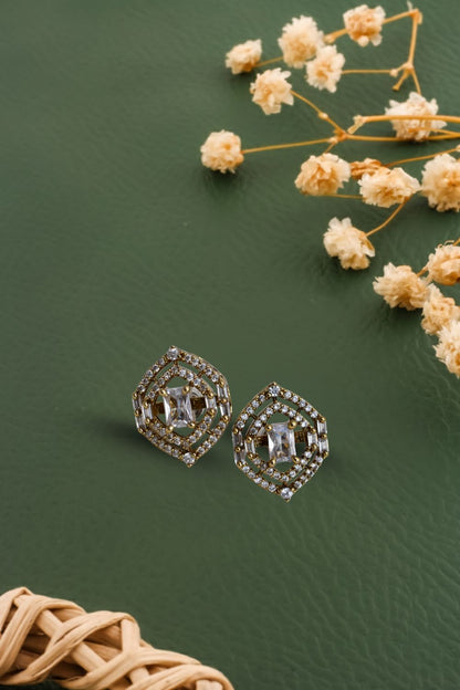 cubic zirconia diamond gold polish stud earrings 