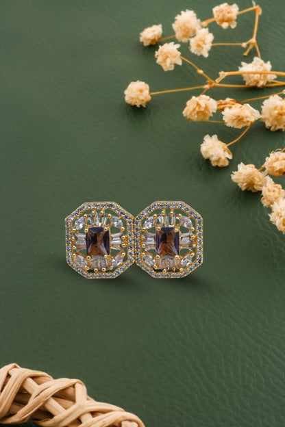 Ad zircon antique gold polish oval stud earrings adgpse250305