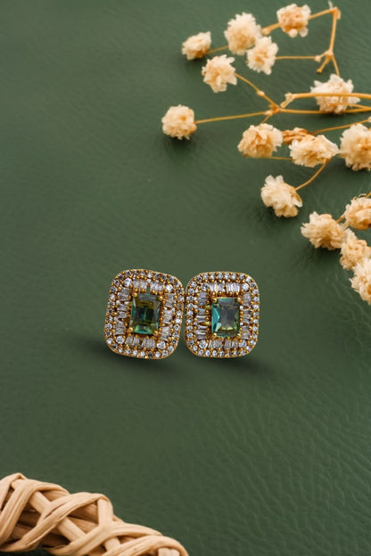 Ad zircon antique gold polish oval stud earrings adgpse250305