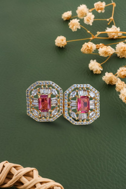 Ad zircon antique gold polish oval stud earrings adgpse250305