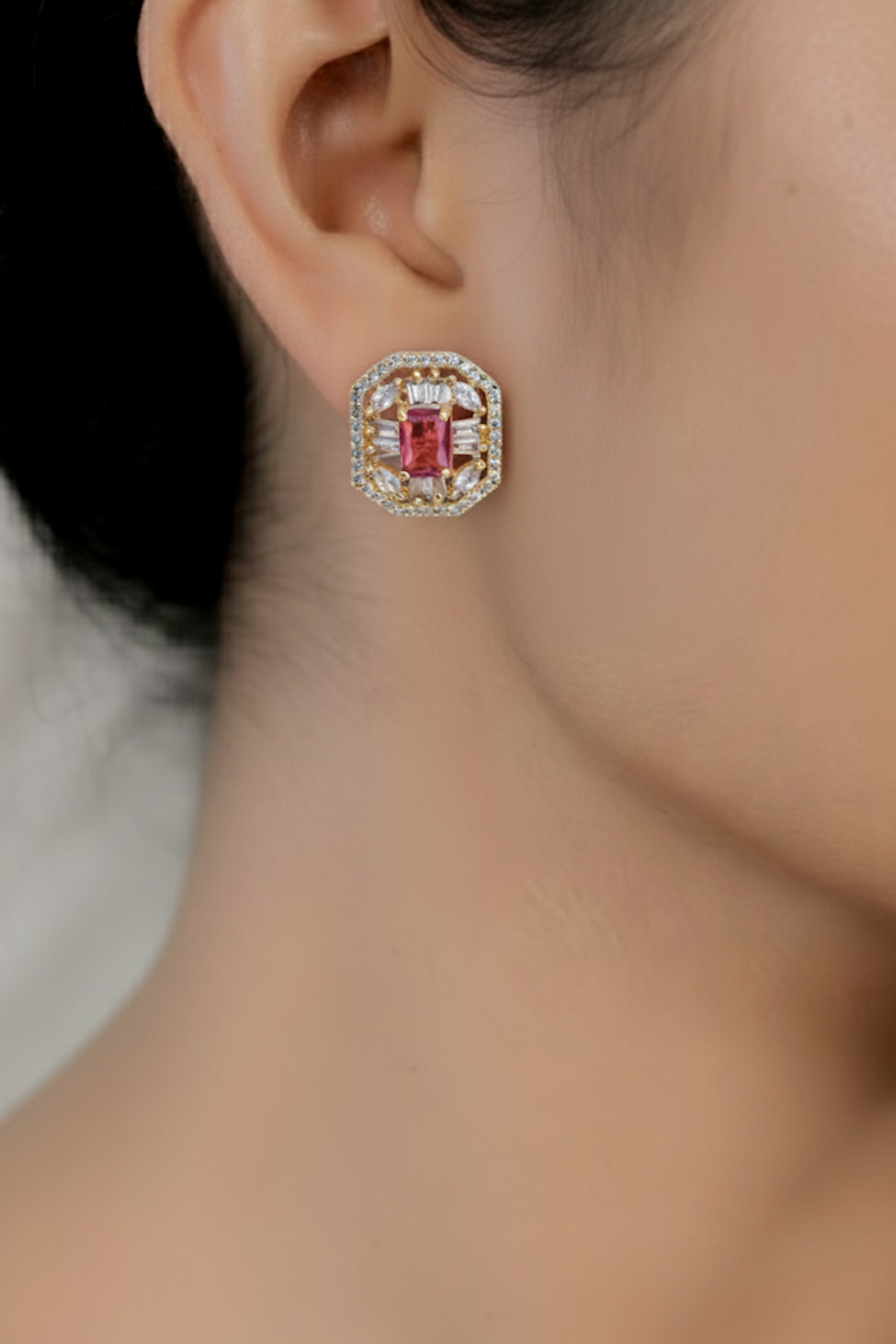 Ad zircon antique gold polish oval stud earrings adgpse250305