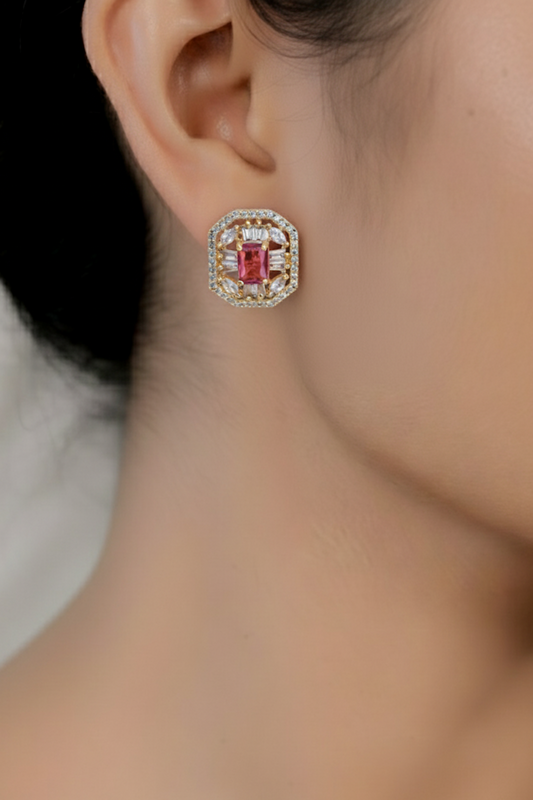 Ad zircon antique gold polish oval stud earrings adgpse250305