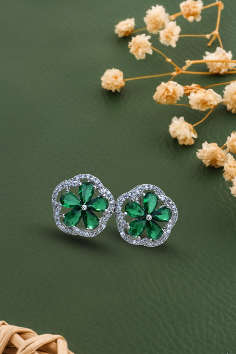 green cz earrings