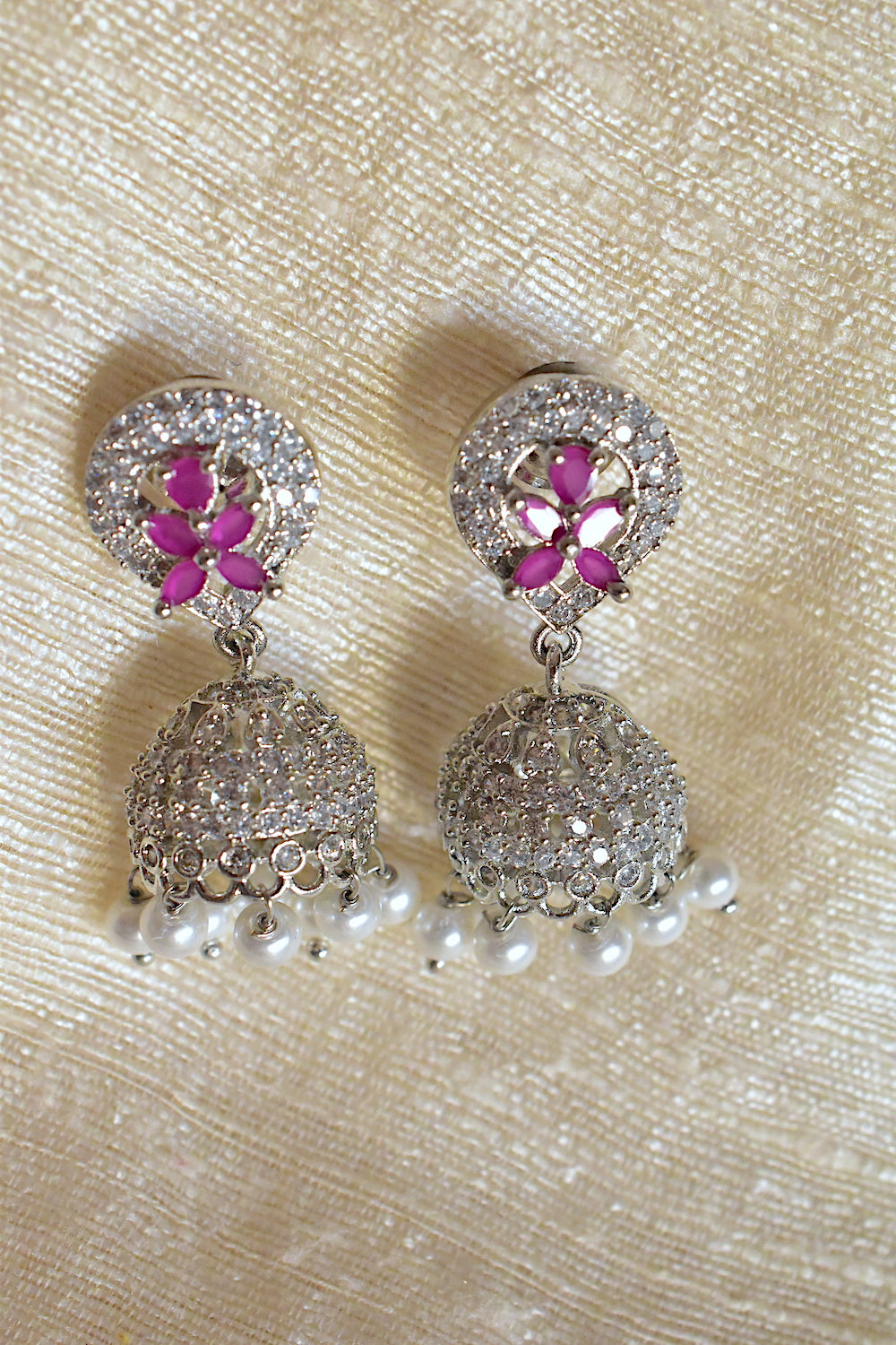 silver cz jhumka