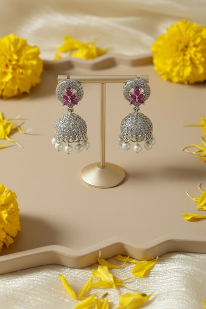 Ad zircon dainty silver jhumka earrings adspje250290