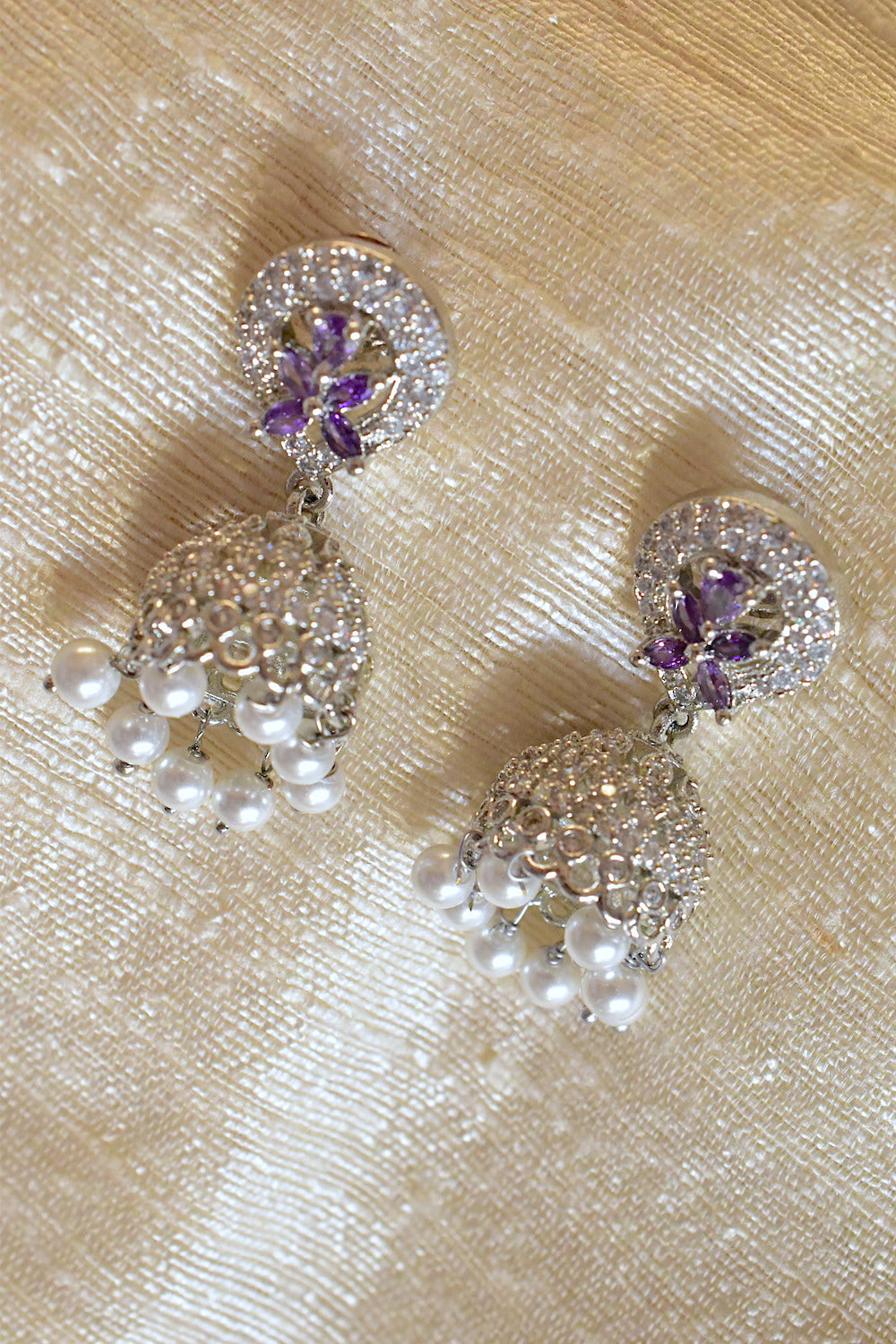 silver zircon jhumka