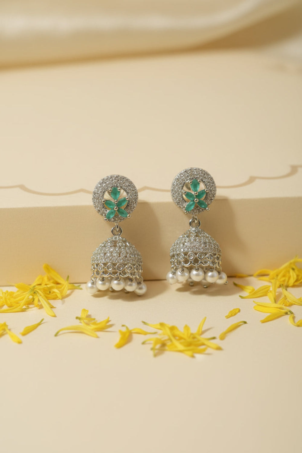 silver zircon jhumka diamond earrings