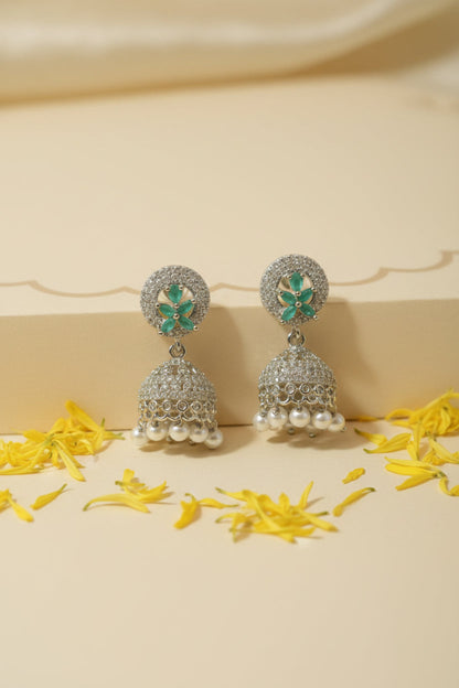 silver zircon jhumka diamond earrings