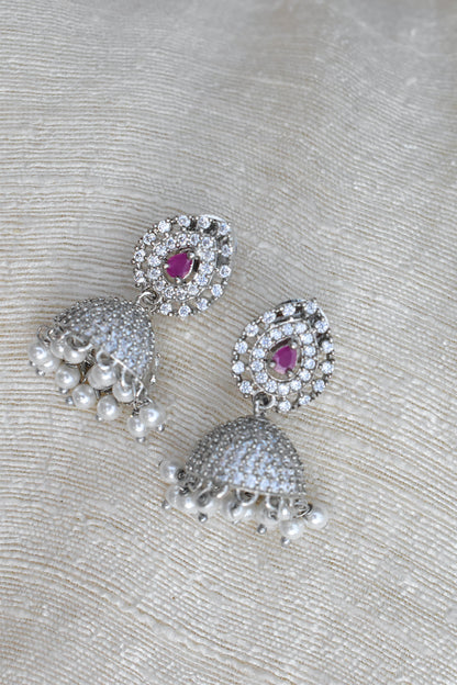 Silver earrings with pink gemstones