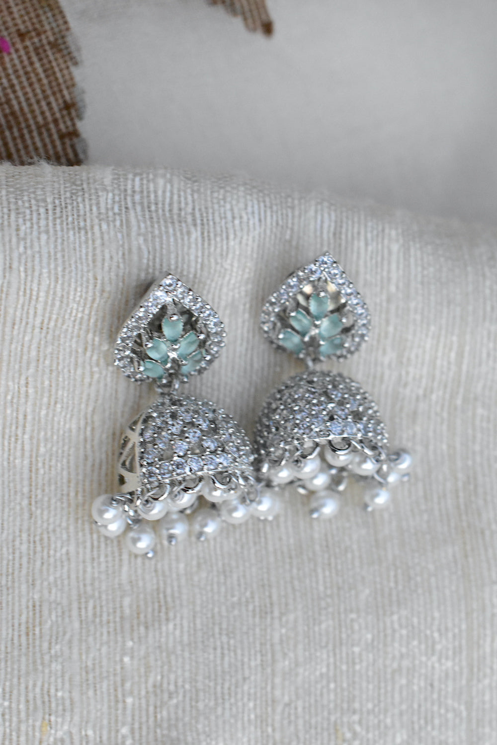 mint jhumka earrings
