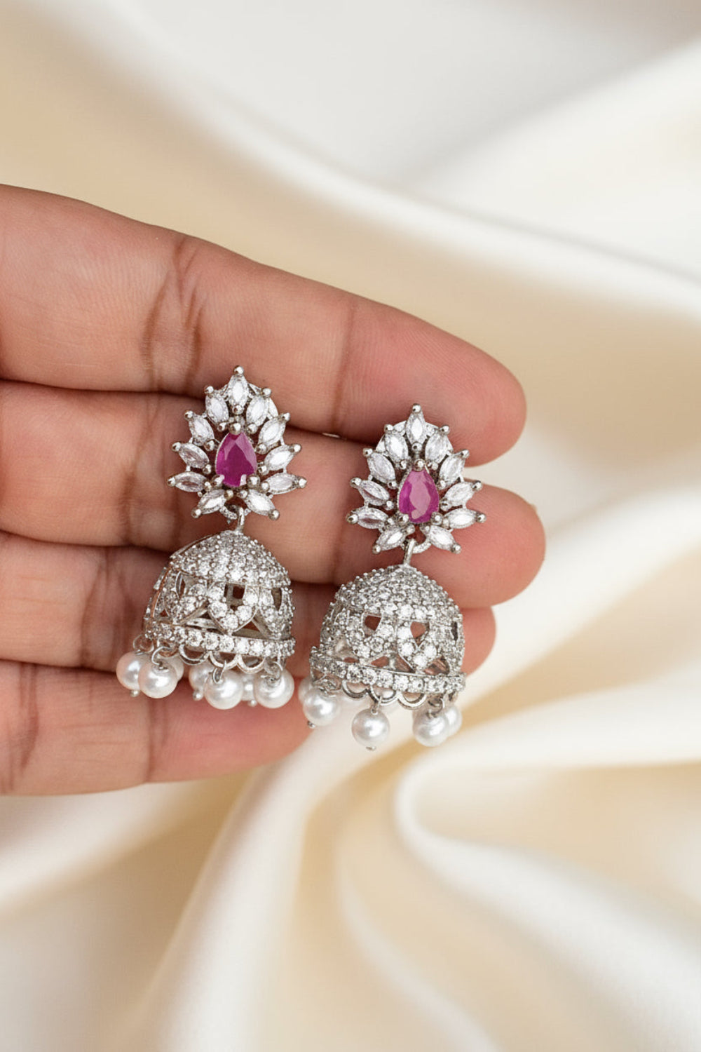silver jhumka earrings