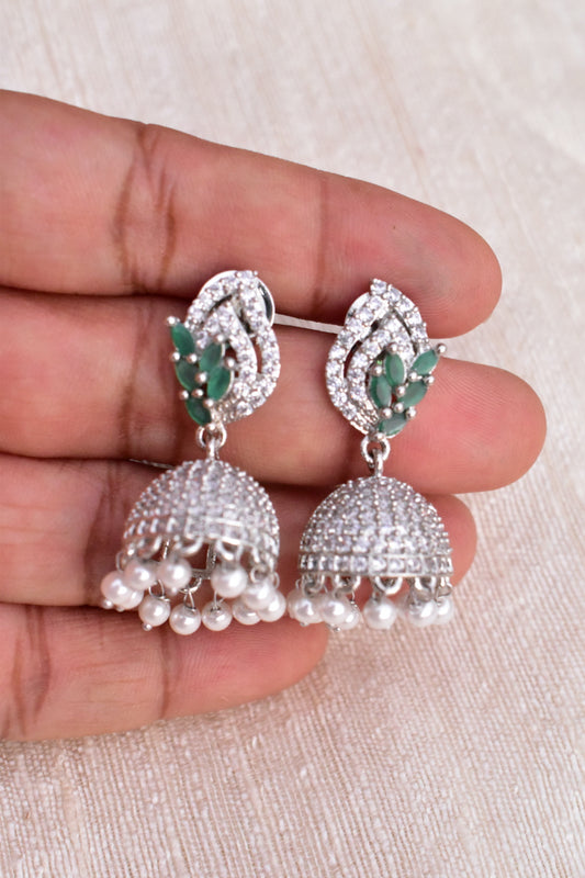 silver diamond jhumka