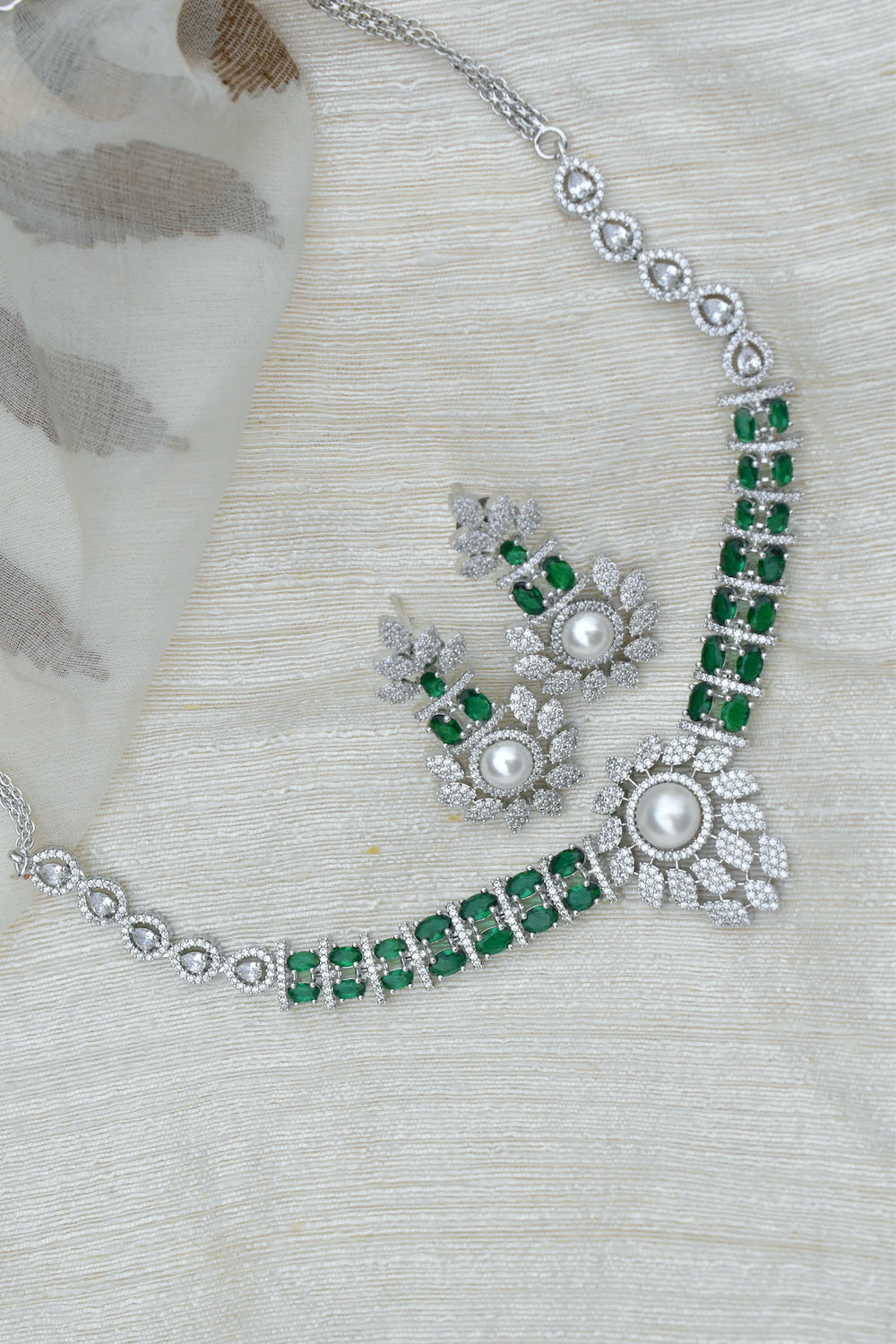 Ad silver polish delicate necklace earrings Set adspchnes250315