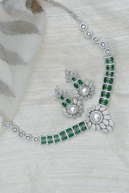 Ad silver polish delicate necklace earrings Set adspchnes250315