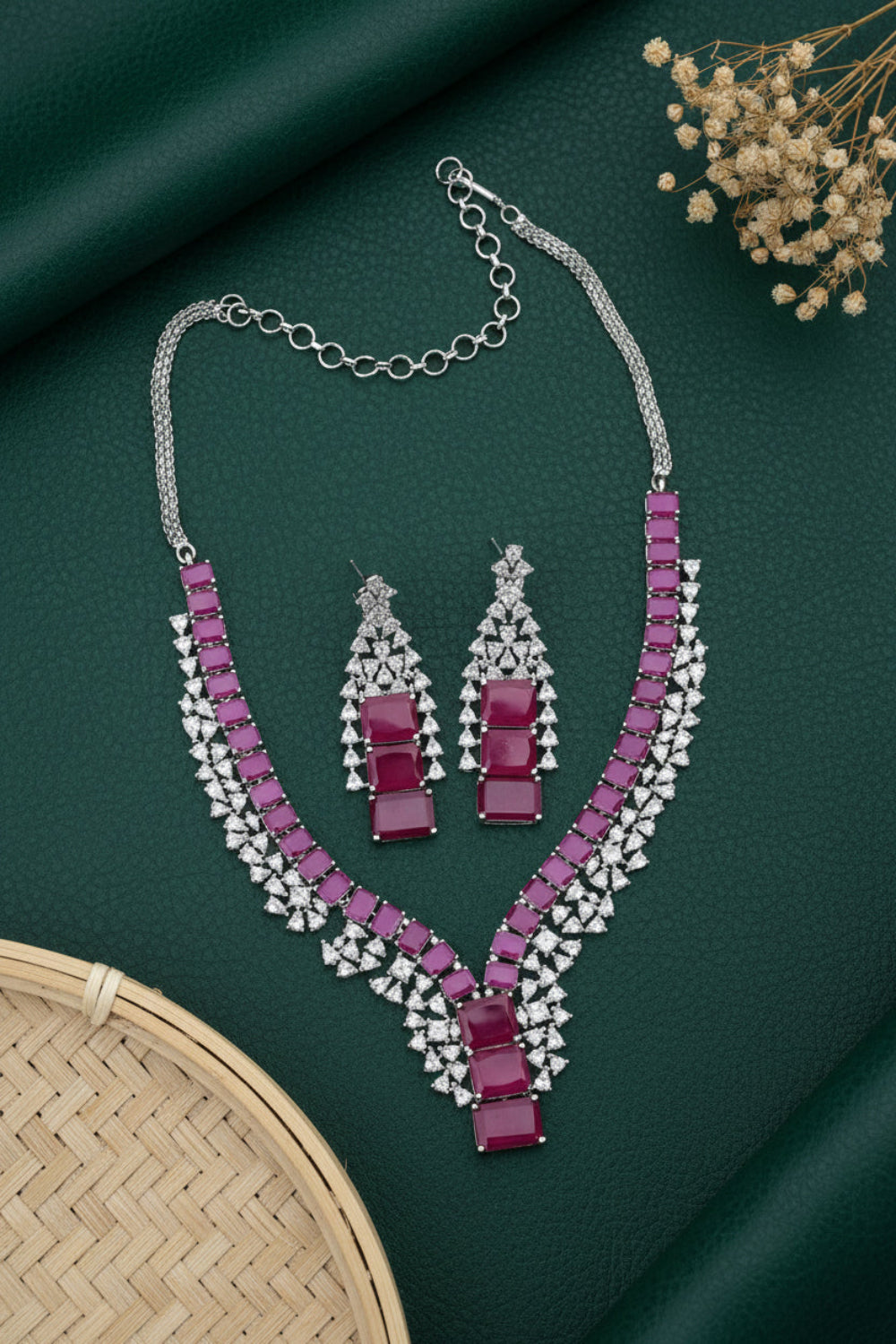 ruby necklace earrings set