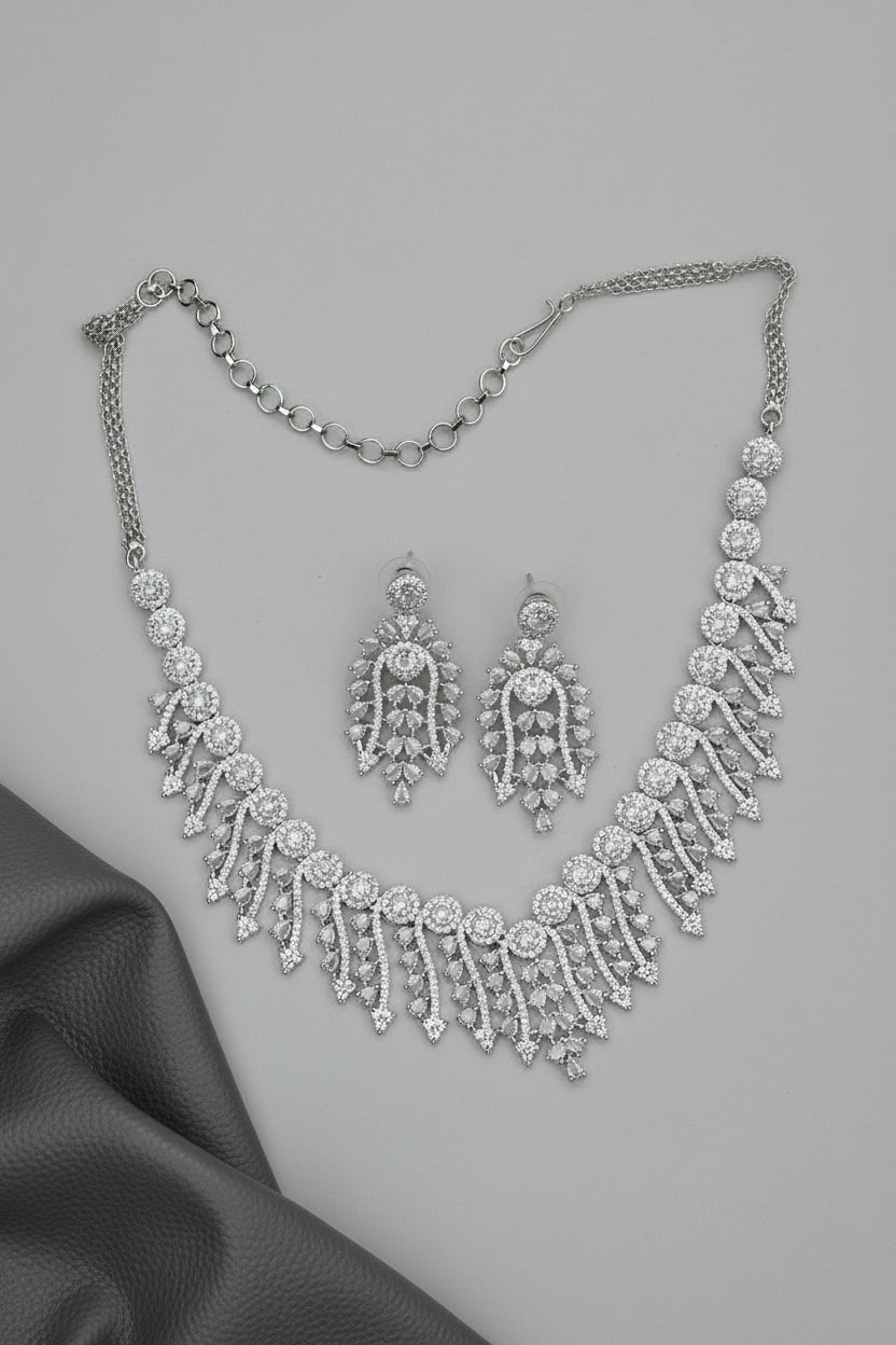 Long silver cz necklace earrings