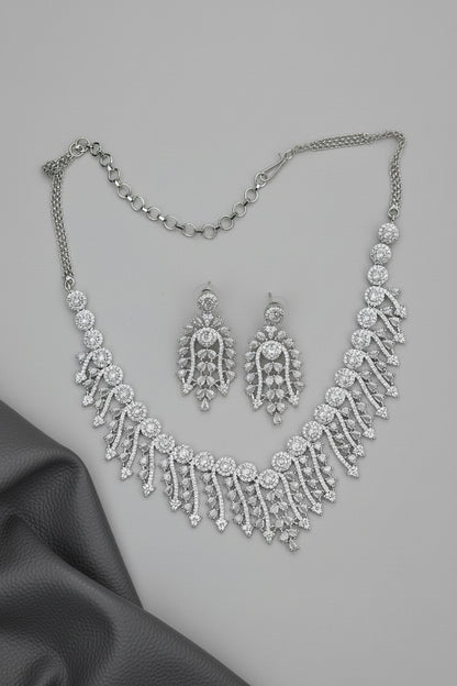 Long silver cz necklace earrings
