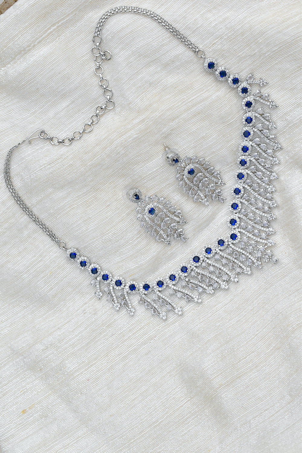 cz blue necklace earrings set