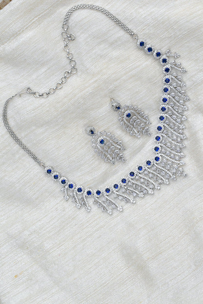 cz blue necklace earrings set