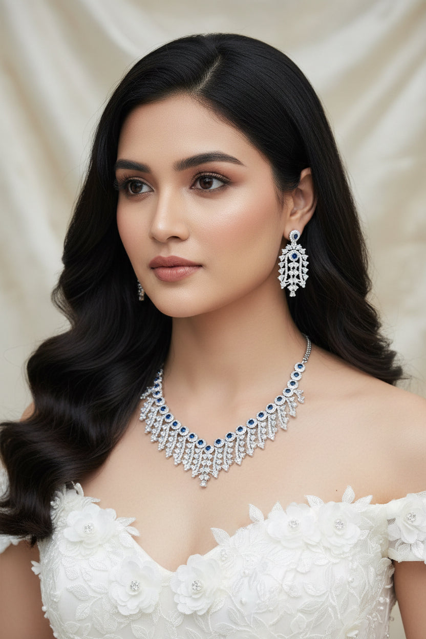 Sapphire diamond necklace set