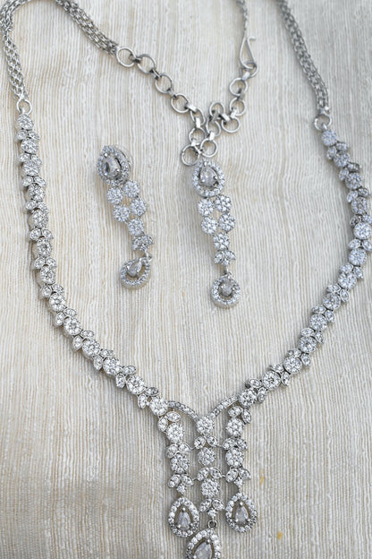 Ad silver polish delicate necklace earrings Set adspchnes250312