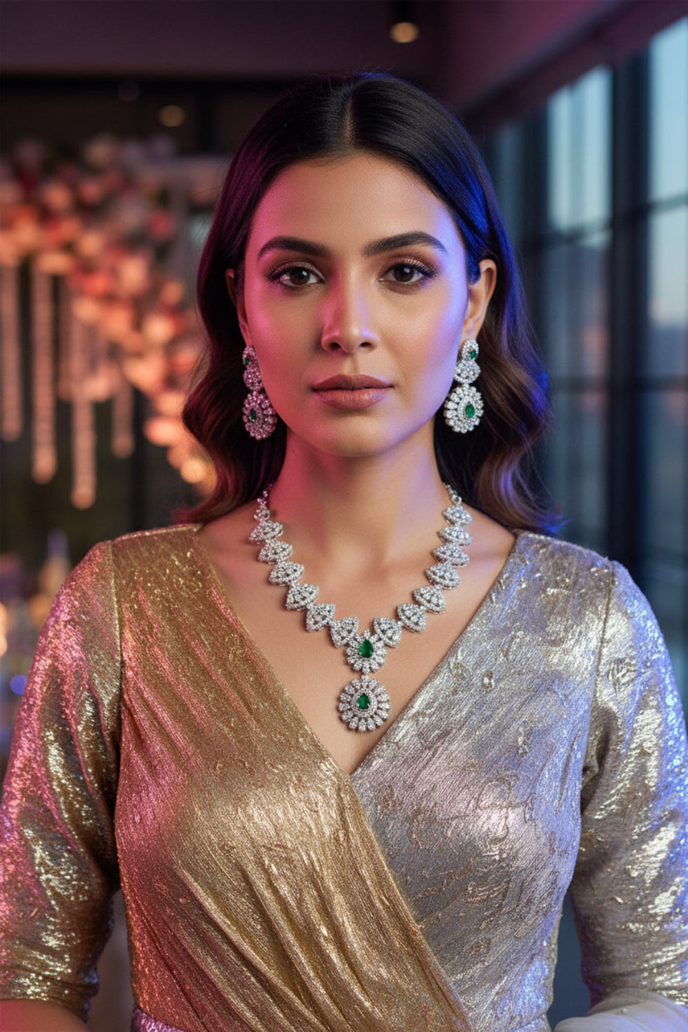 cz emerald necklace set