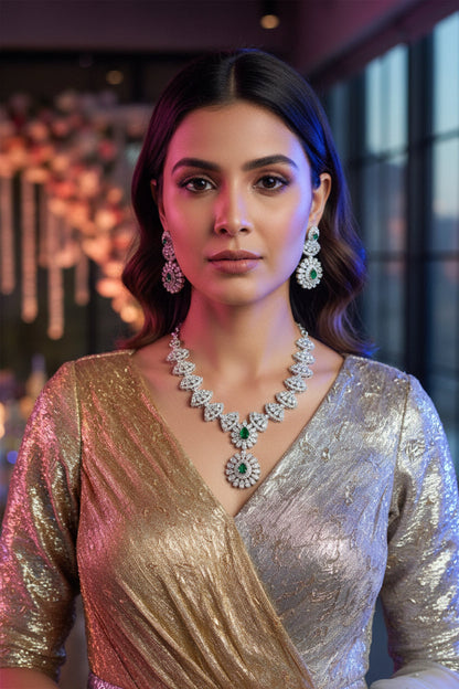 cz emerald necklace set