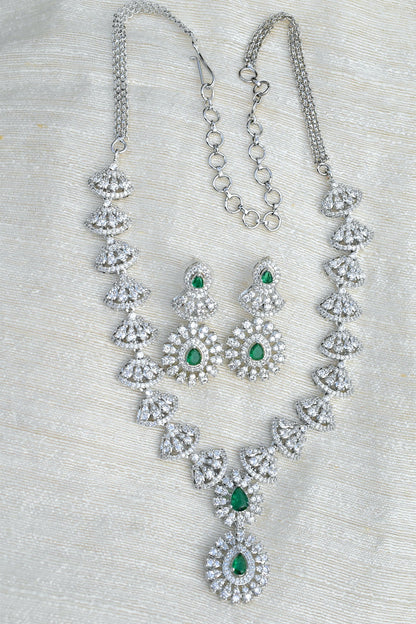 Ad silver polish delicate long necklace earrings Set adsplnes250394